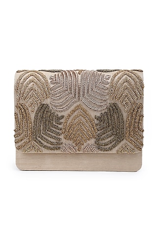 Gold Hand Embroidered Clutch by The Purple Sack