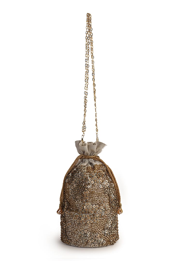 Gold Hand Embroidered Potli by The Purple Sack at Pernia's Pop Up Shop