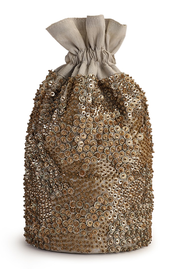 Gold Hand Embroidered Potli by The Purple Sack at Pernia's Pop Up Shop