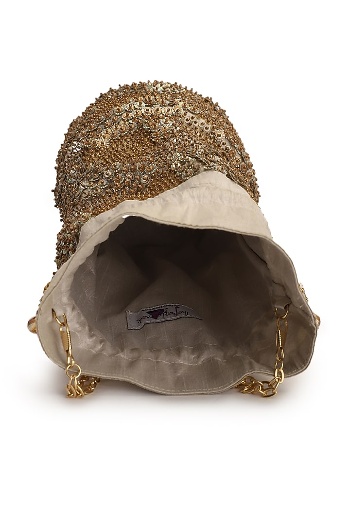Gold Hand Embroidered Potli by The Purple Sack at Pernia's Pop Up Shop