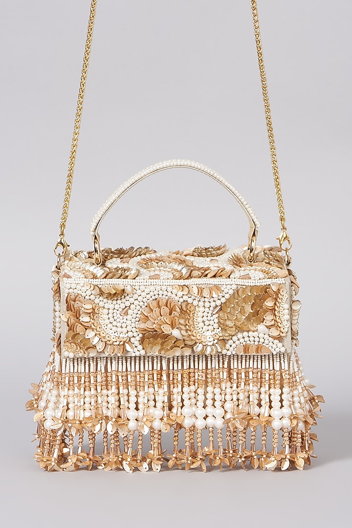 Gold Hand Embroidered Clutch by The Purple Sack at Pernia's Pop Up Shop