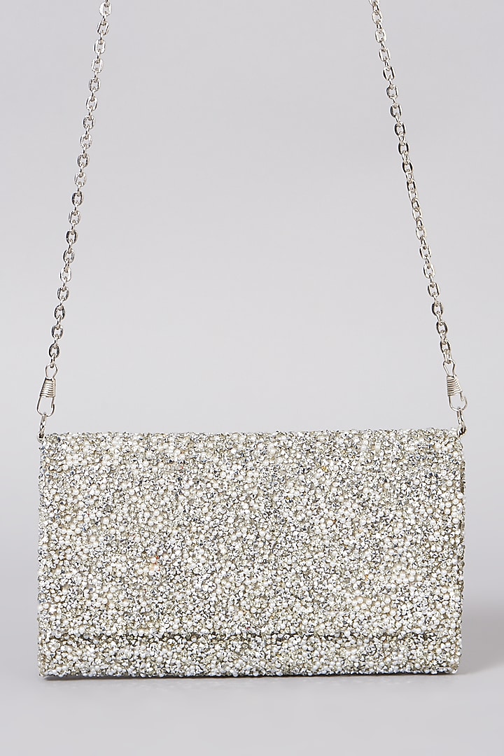 Silver Beaded Indowestern Clutch by The Purple Sack at Pernia's Pop Up Shop