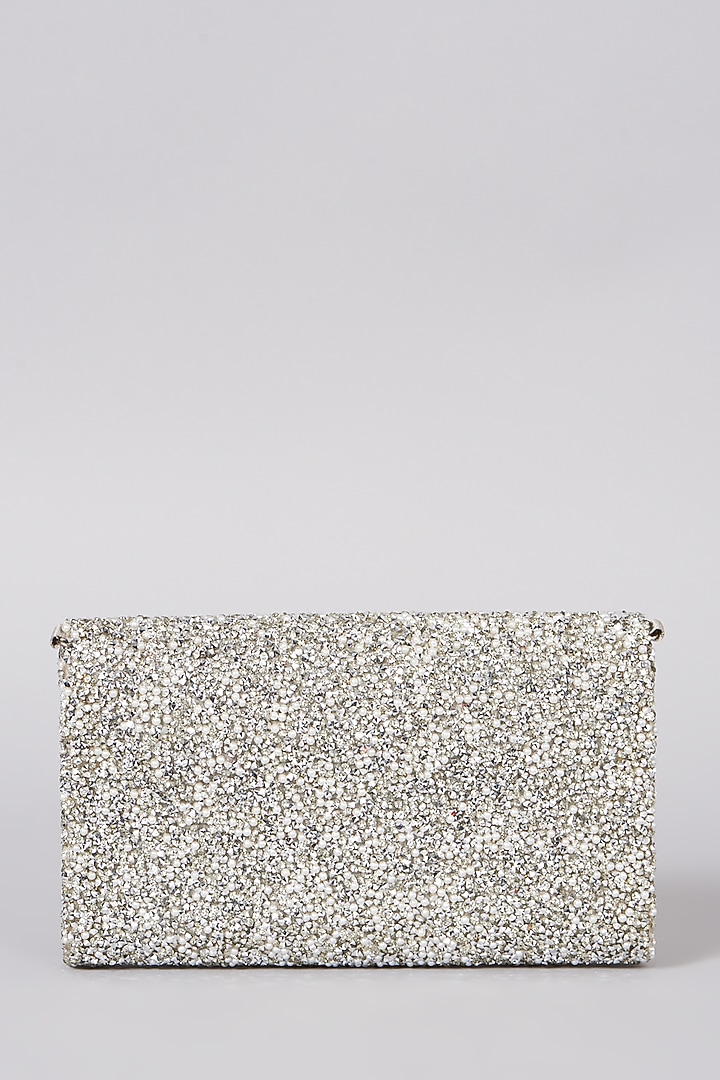 Silver Beaded Indowestern Clutch by The Purple Sack at Pernia's Pop Up Shop
