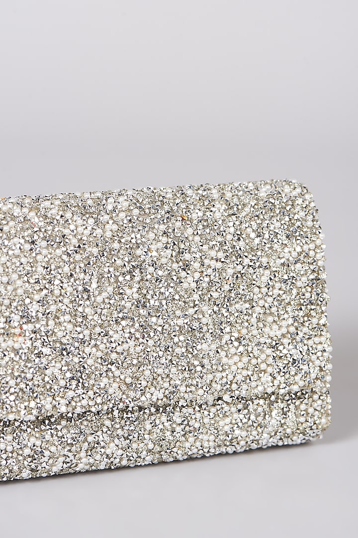 Silver Beaded Indowestern Clutch by The Purple Sack