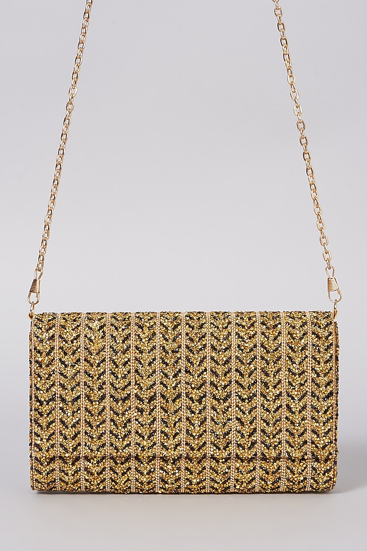 Golden Beaded Indowestern Clutch by The Purple Sack at Pernia's Pop Up Shop