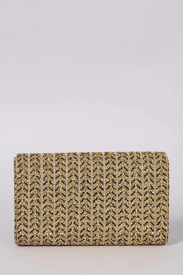 Golden Beaded Indowestern Clutch by The Purple Sack at Pernia's Pop Up Shop
