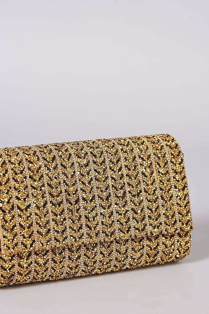 Golden Beaded Indowestern Clutch by The Purple Sack at Pernia's Pop Up Shop