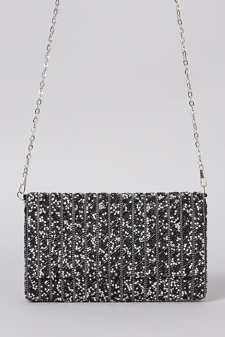 Black Beaded Indowestern Clutch by The Purple Sack at Pernia's Pop Up Shop