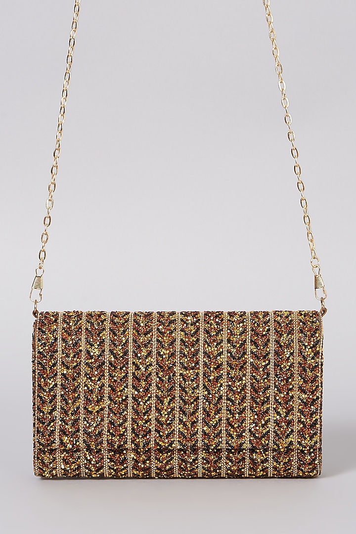 Gold Clutch With Sling Chain by The Purple Sack at Pernia's Pop Up Shop
