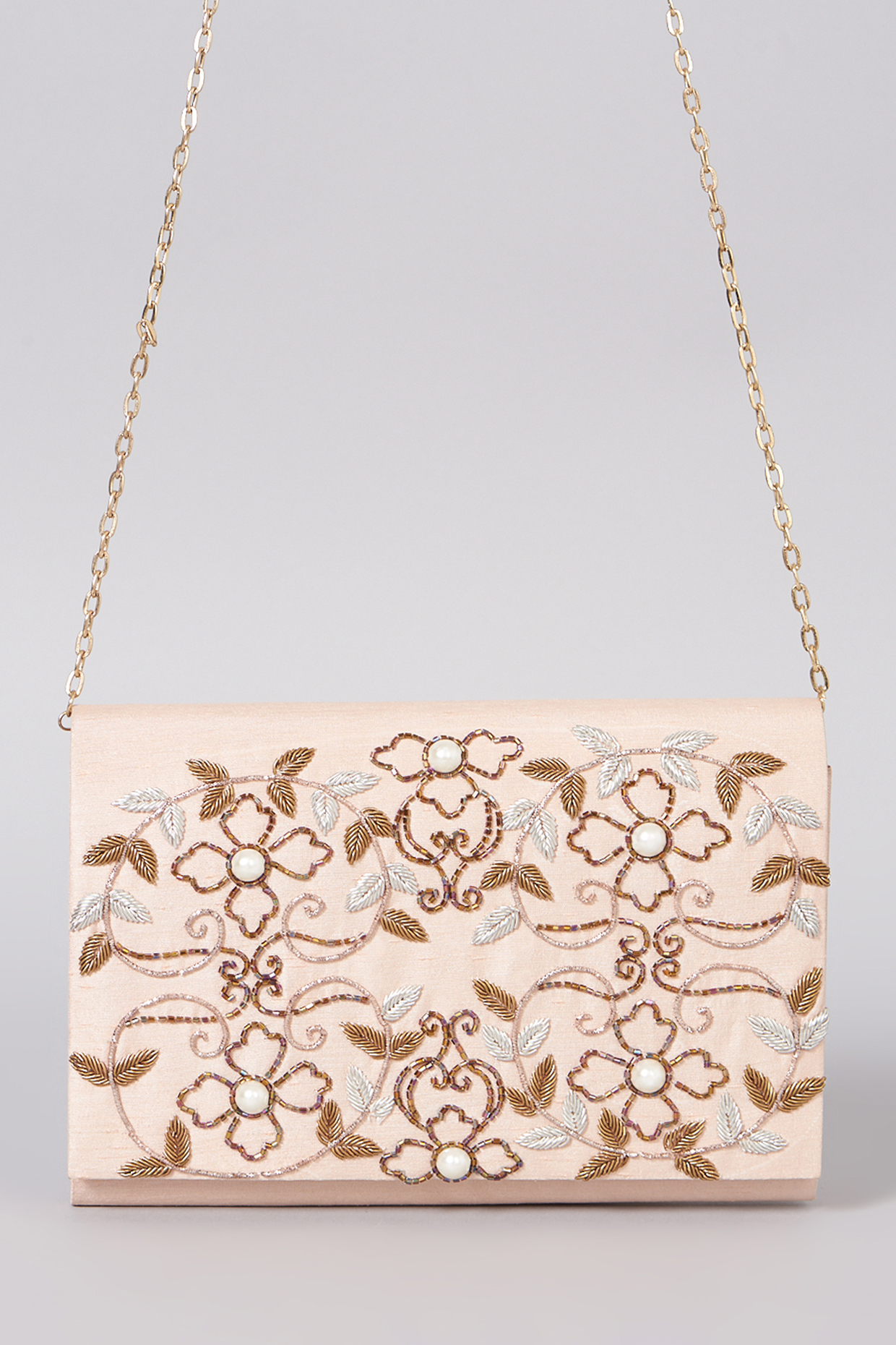 Peach Clutch With Sling Chain by The Purple Sack at Pernia's Pop Up Shop