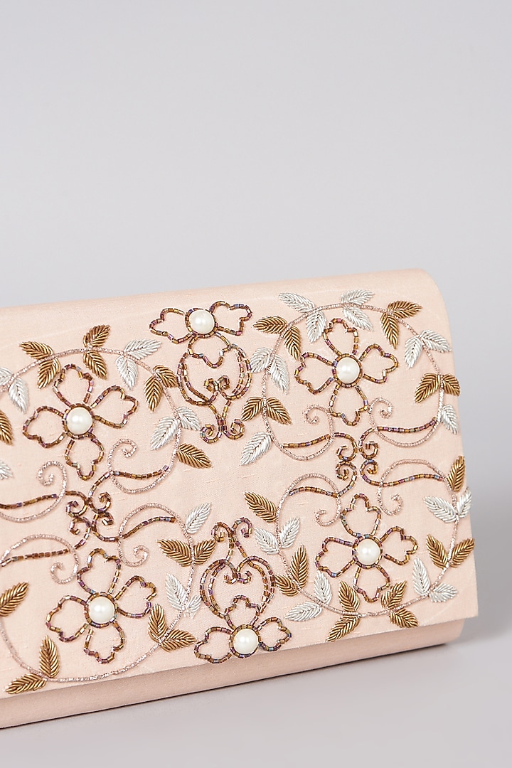 Peach Clutch With Sling Chain by The Purple Sack at Pernia's Pop Up Shop