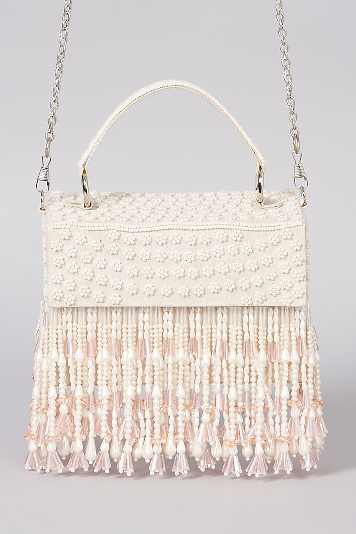 White Hand Embroidered Clutch by The Purple Sack at Pernia's Pop Up Shop