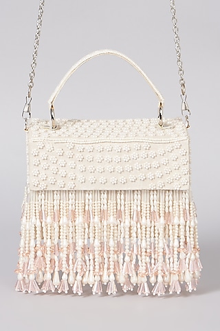 White Hand Embroidered Clutch by The Purple Sack