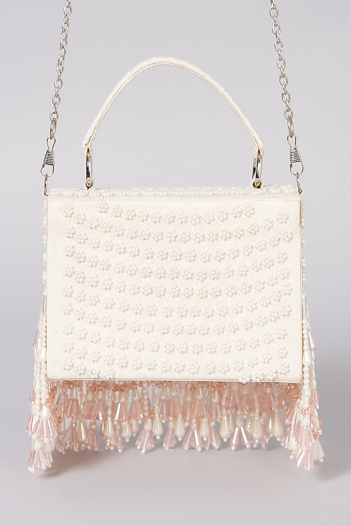 White Hand Embroidered Clutch by The Purple Sack at Pernia's Pop Up Shop