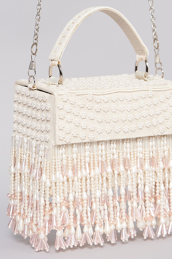 White Hand Embroidered Clutch by The Purple Sack at Pernia's Pop Up Shop