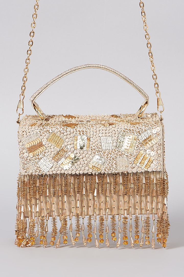 Gold Hand Embroidered Clutch by The Purple Sack at Pernia's Pop Up Shop