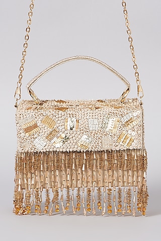 Gold Hand Embroidered Clutch by The Purple Sack