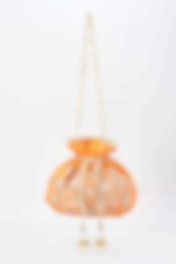 Orange Raw Silk Hand Embroidered Potli by The Purple Sack at Pernia's Pop Up Shop