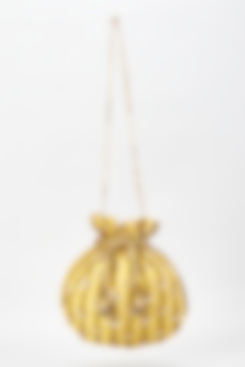 Yellow Raw Silk Hand Embroidered Potli by The Purple Sack at Pernia's Pop Up Shop