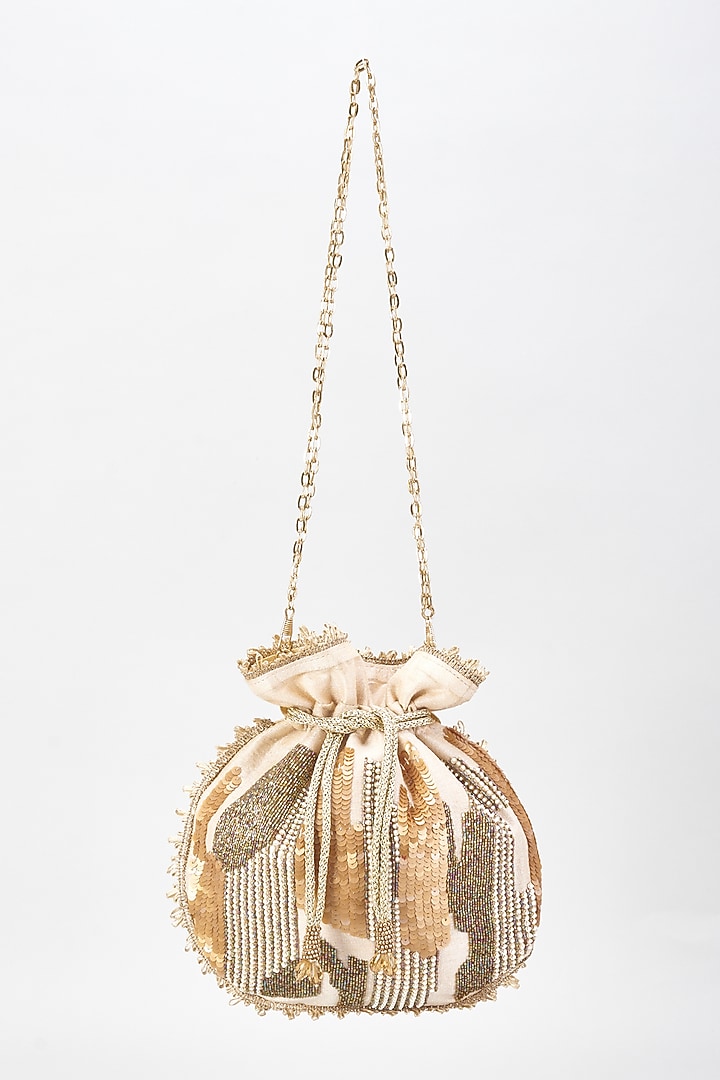 Multi-Colored Raw Silk Hand Embroidered Potli by The Purple Sack at Pernia's Pop Up Shop