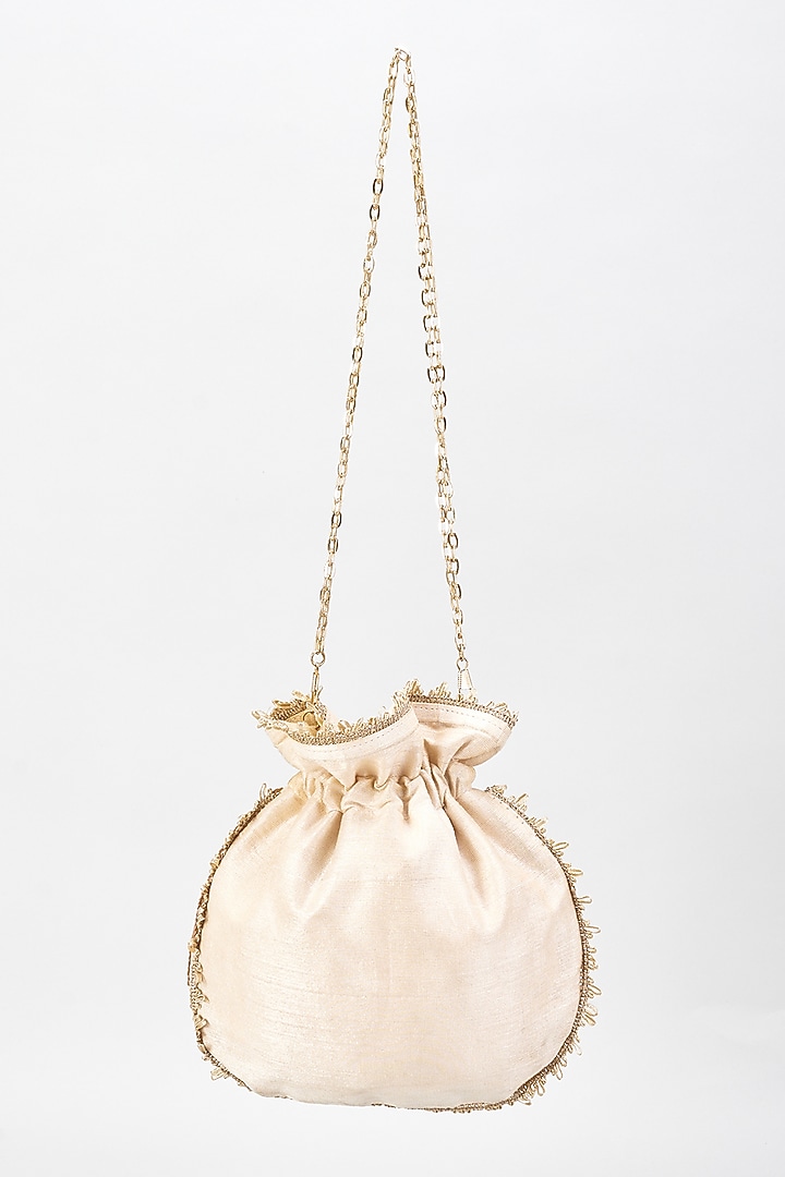 Multi-Colored Raw Silk Hand Embroidered Potli by The Purple Sack at Pernia's Pop Up Shop
