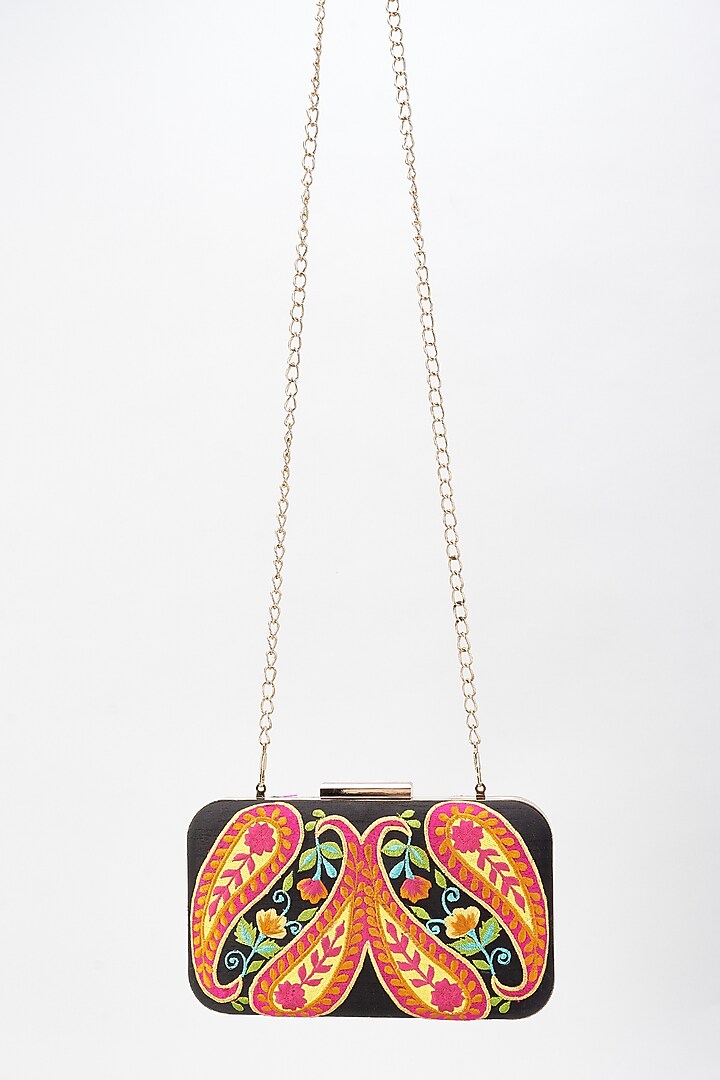 Multi-Colored Raw Silk Hand Embroidered Clutch by The Purple Sack at Pernia's Pop Up Shop