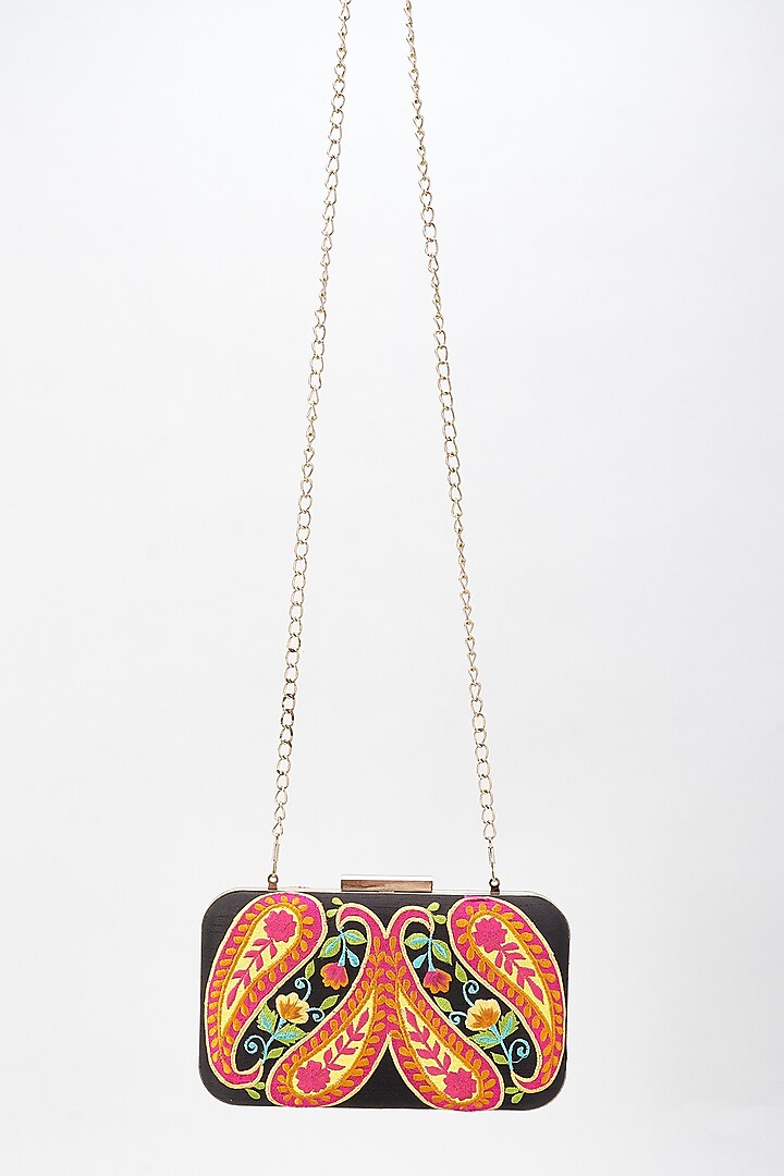 Multi-Colored Raw Silk Hand Embroidered Clutch by The Purple Sack at Pernia's Pop Up Shop