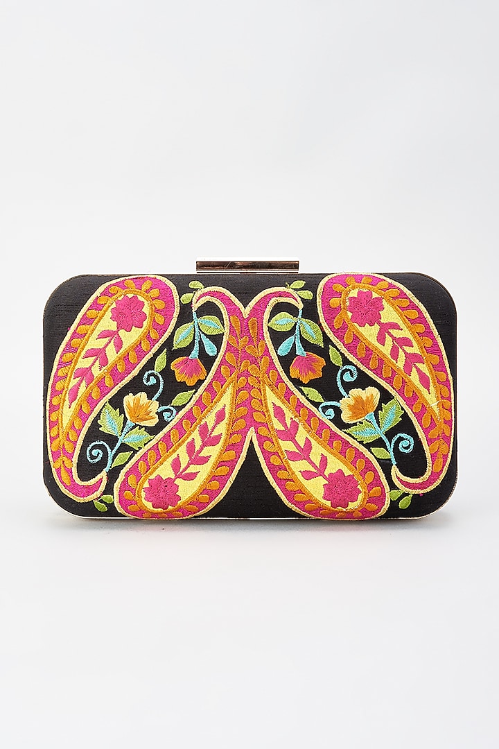 Multi-Colored Raw Silk Hand Embroidered Clutch by The Purple Sack at Pernia's Pop Up Shop
