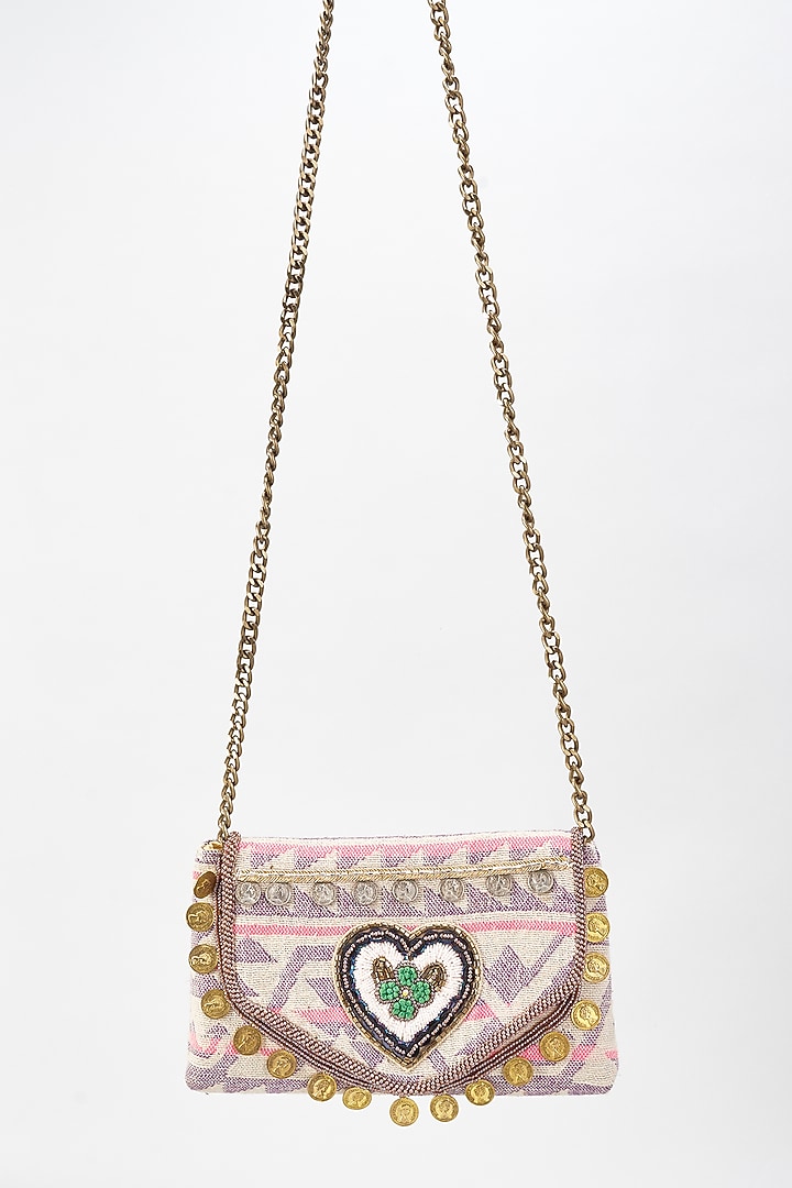 Multi-Colored Raw Silk Hand Embroidered Clutch by The Purple Sack at Pernia's Pop Up Shop