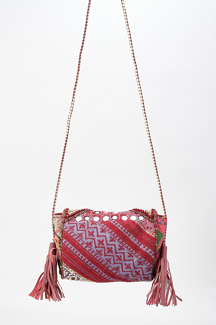 Maroon Canvas Hand Embroidered Handbag by The Purple Sack at Pernia's Pop Up Shop