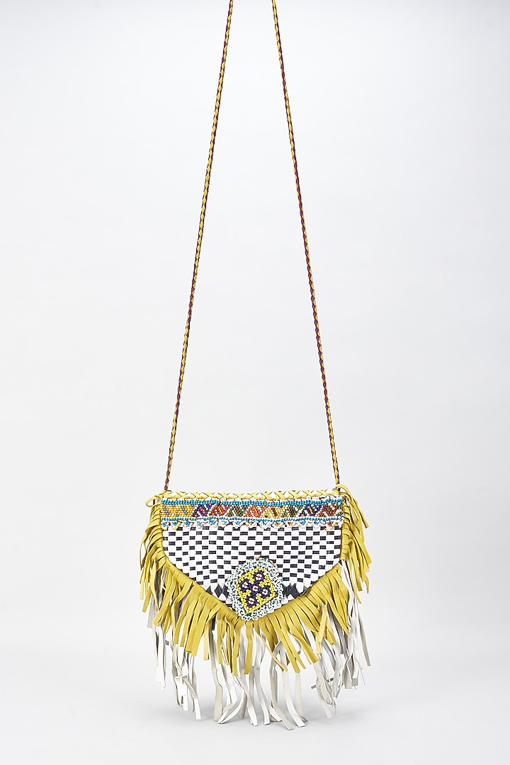Multi-Colored Leatherite Hand Embroidered Handbag by The Purple Sack at Pernia's Pop Up Shop
