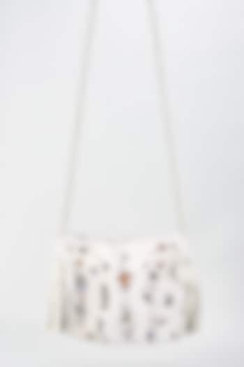 White Canvas Hand Embroidered Handbag by The Purple Sack at Pernia's Pop Up Shop