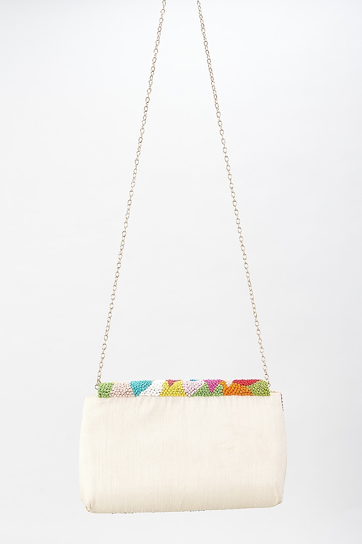 Multi-Colored Raw Silk Hand Embroidered Clutch by The Purple Sack at Pernia's Pop Up Shop