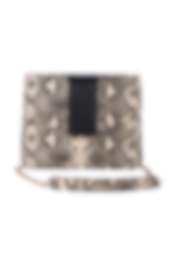 Black Vegan Leather Digital Printed Clutch Bag by The Purple Sack at Pernia's Pop Up Shop