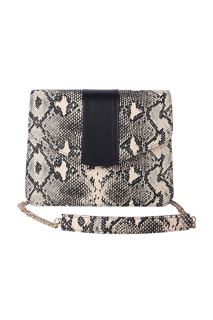 Black Vegan Leather Digital Printed Clutch Bag by The Purple Sack at Pernia's Pop Up Shop