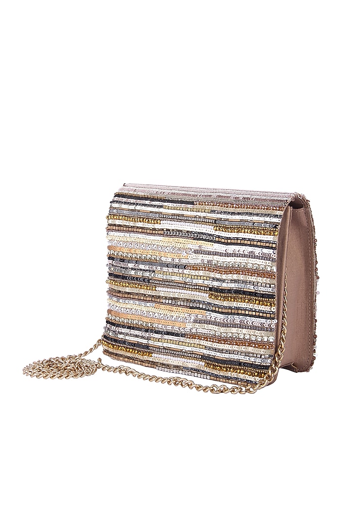 Multi-Colored Dupion Silk Hand Embroidered Clutch Bag by The Purple Sack at Pernia's Pop Up Shop