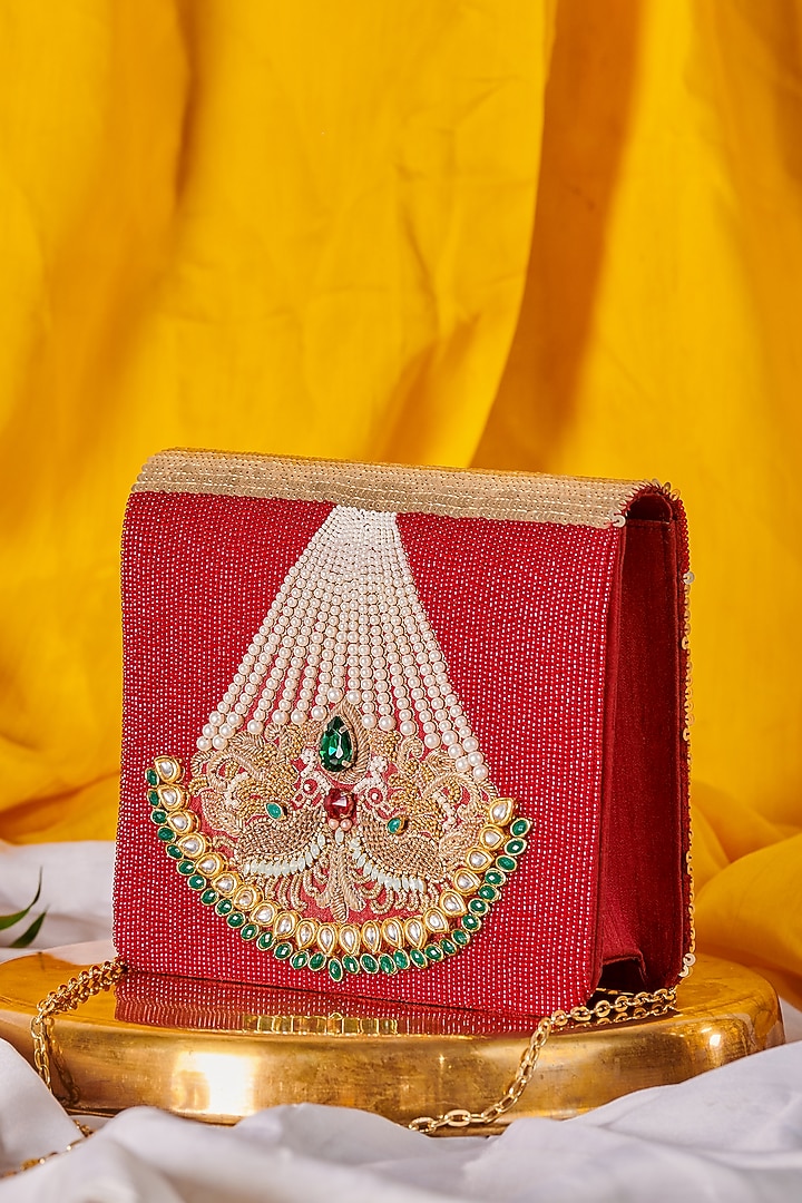 Multi-Colored Dupion Silk Hand Embroidered Clutch Bag by The Purple Sack at Pernia's Pop Up Shop