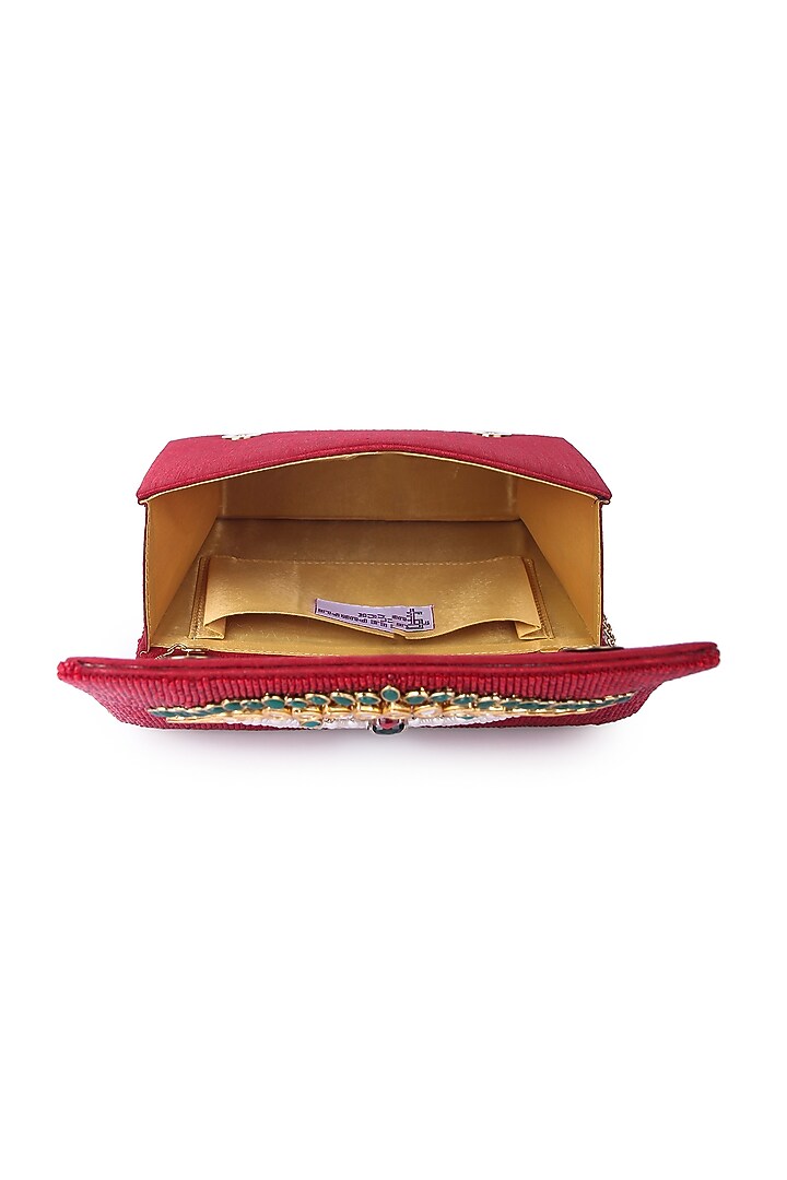 Multi-Colored Dupion Silk Hand Embroidered Clutch Bag by The Purple Sack at Pernia's Pop Up Shop