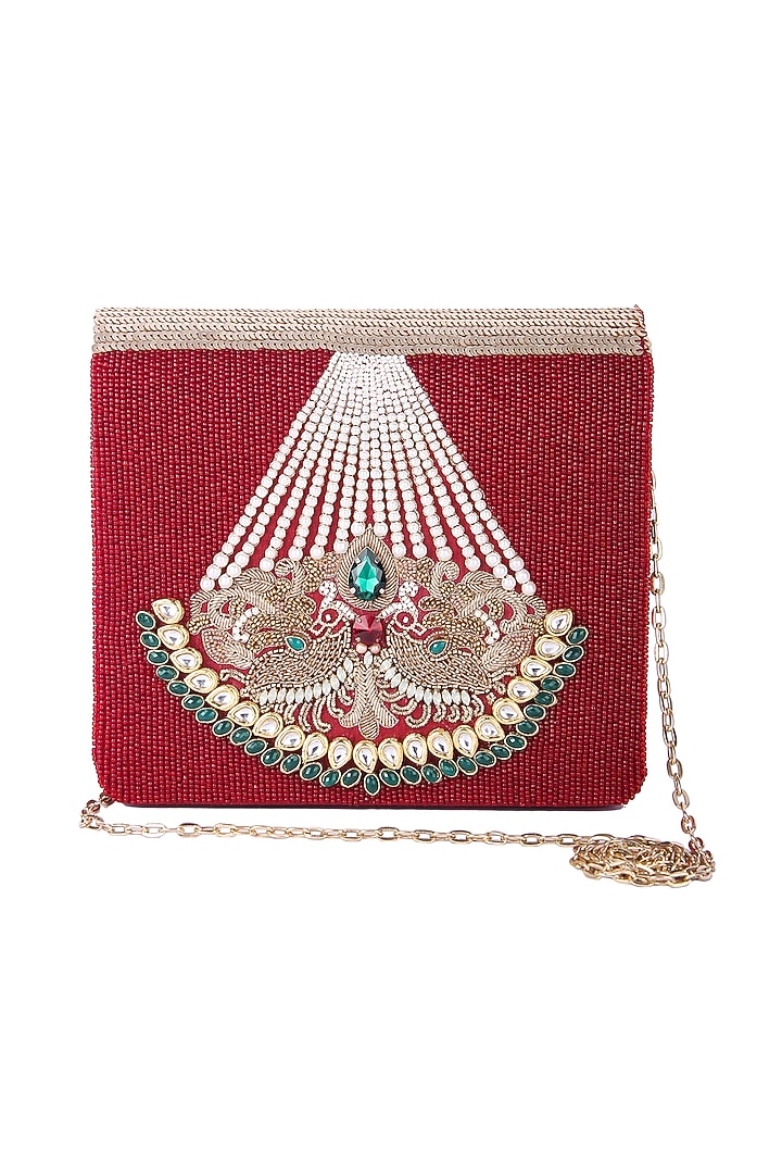 Multi-Colored Dupion Silk Hand Embroidered Clutch Bag by The Purple Sack at Pernia's Pop Up Shop