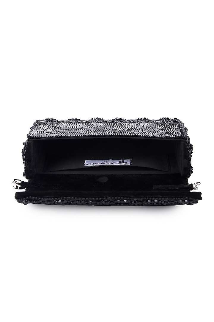 Black Dupion Silk Hand Embroidered Clutch Bag by The Purple Sack at Pernia's Pop Up Shop