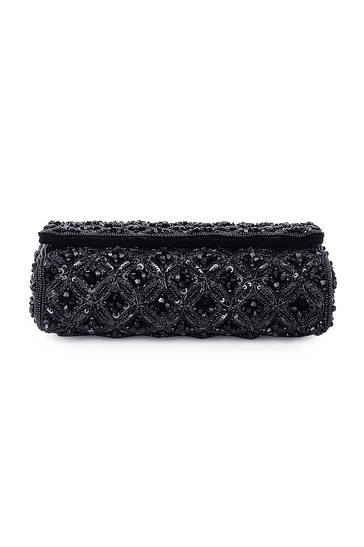 Black Dupion Silk Hand Embroidered Clutch Bag by The Purple Sack at Pernia's Pop Up Shop