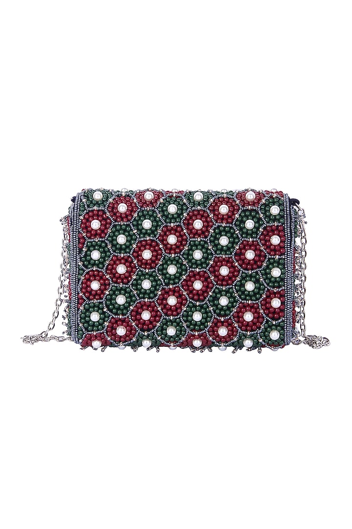 Multi-Colored Dupion Silk Hand Embroidered Clutch Bag by The Purple Sack at Pernia's Pop Up Shop
