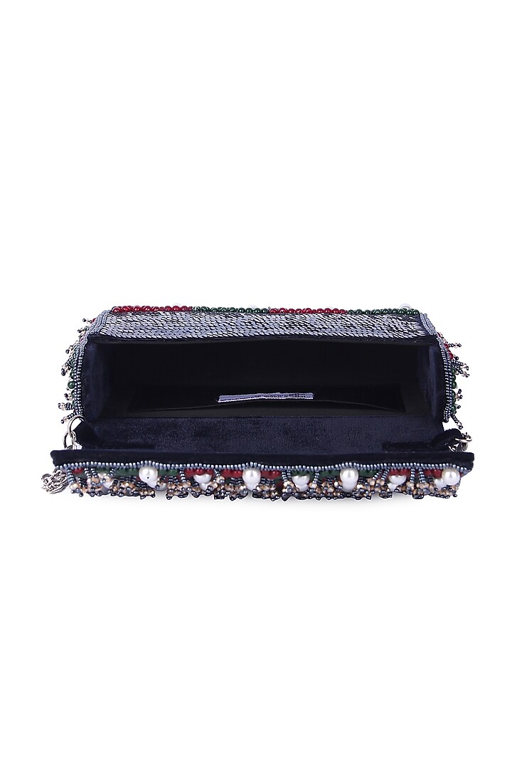 Multi-Colored Dupion Silk Hand Embroidered Clutch Bag by The Purple Sack at Pernia's Pop Up Shop