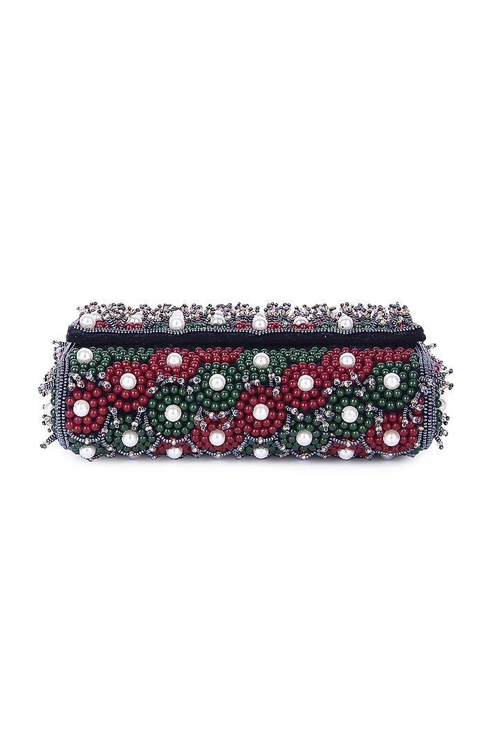 Multi-Colored Dupion Silk Hand Embroidered Clutch Bag by The Purple Sack at Pernia's Pop Up Shop