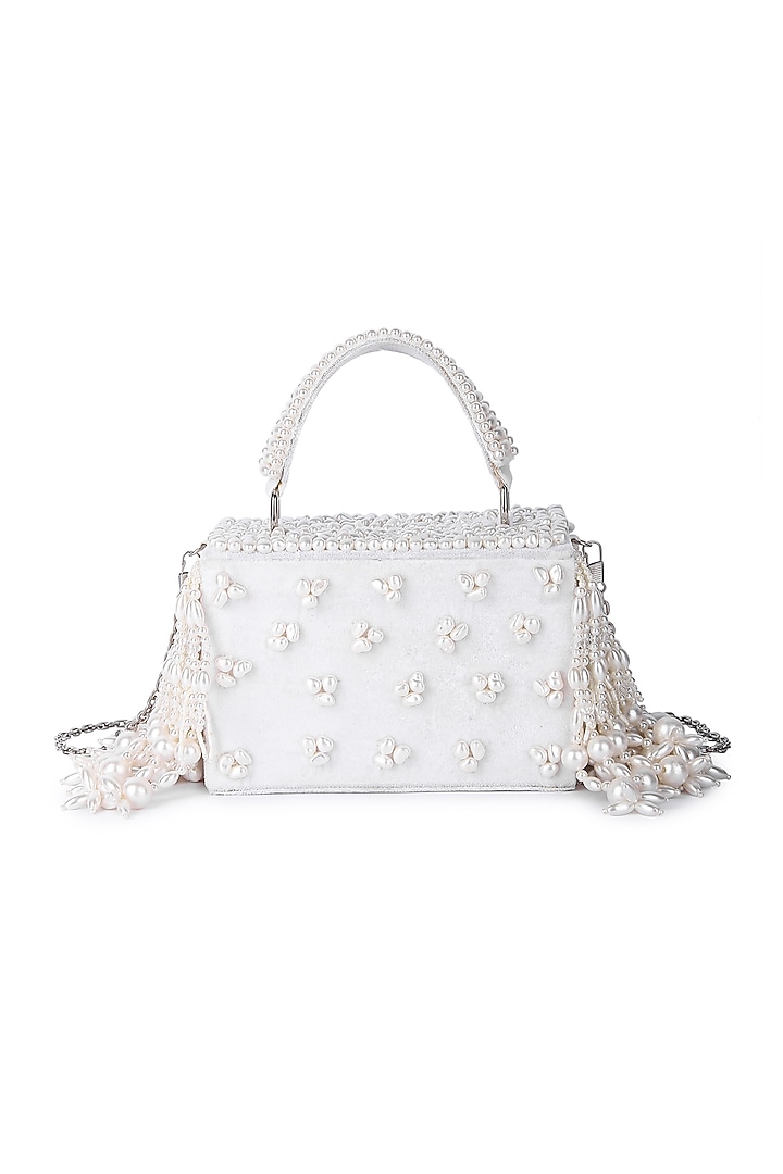 White Dupion Silk Hand Embroidered Clutch Bag by The Purple Sack at Pernia's Pop Up Shop
