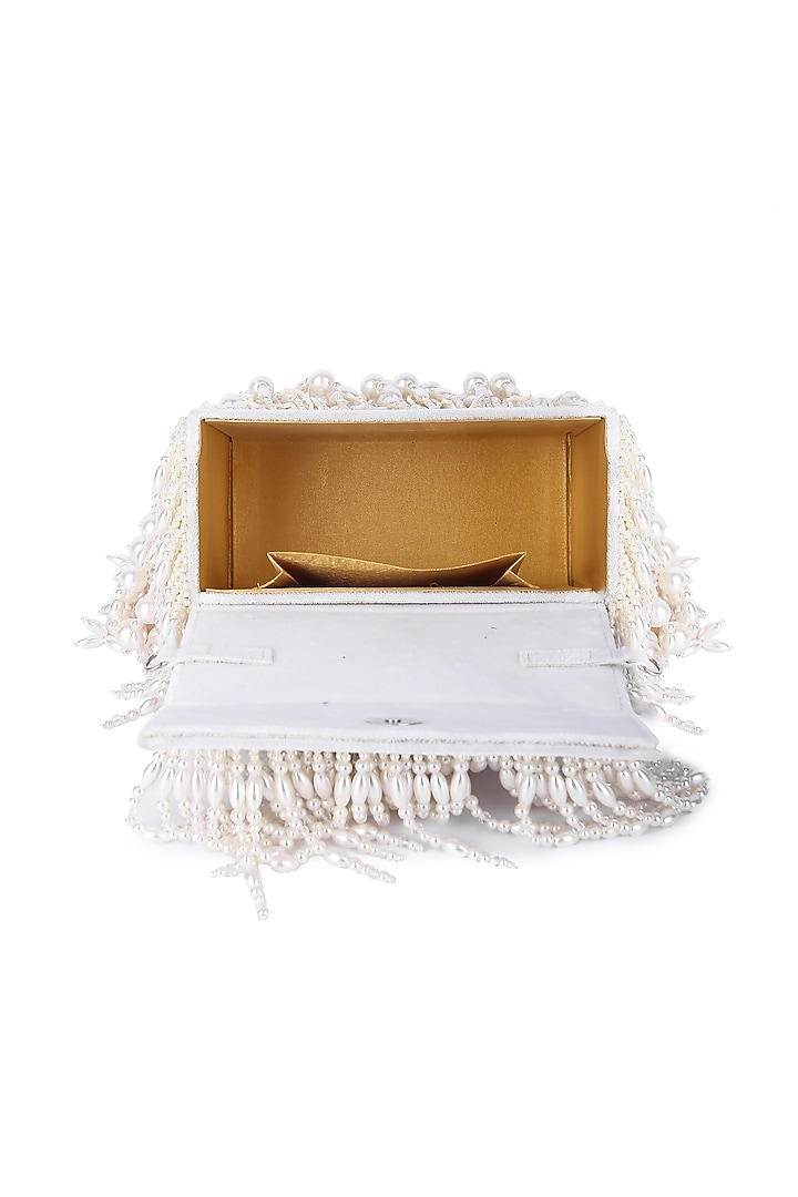 White Dupion Silk Hand Embroidered Clutch Bag by The Purple Sack at Pernia's Pop Up Shop