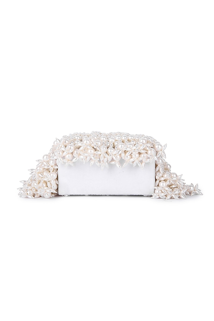 White Dupion Silk Hand Embroidered Clutch Bag by The Purple Sack at Pernia's Pop Up Shop