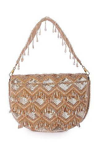 Golden Dupion Silk Hand Embroidered Clutch Bag by The Purple Sack