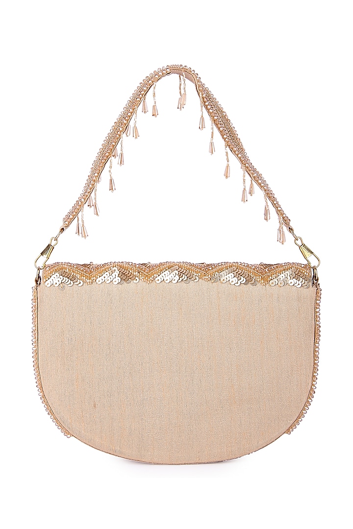 Golden Dupion Silk Hand Embroidered Clutch Bag by The Purple Sack at Pernia's Pop Up Shop