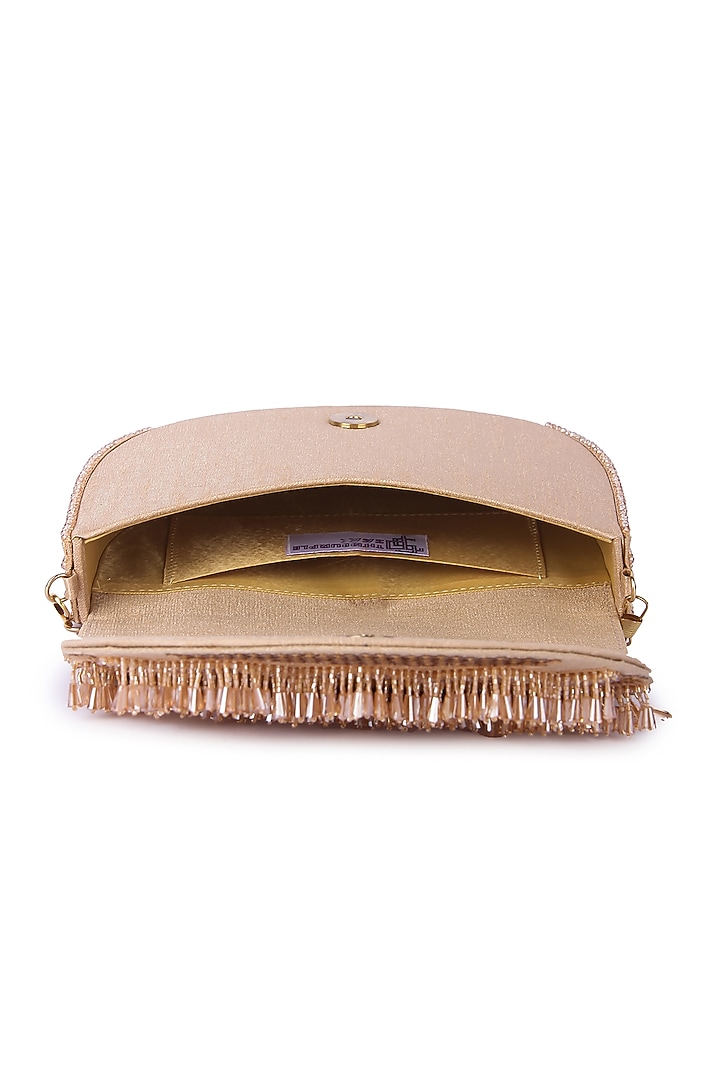 Golden Dupion Silk Hand Embroidered Clutch Bag by The Purple Sack at Pernia's Pop Up Shop
